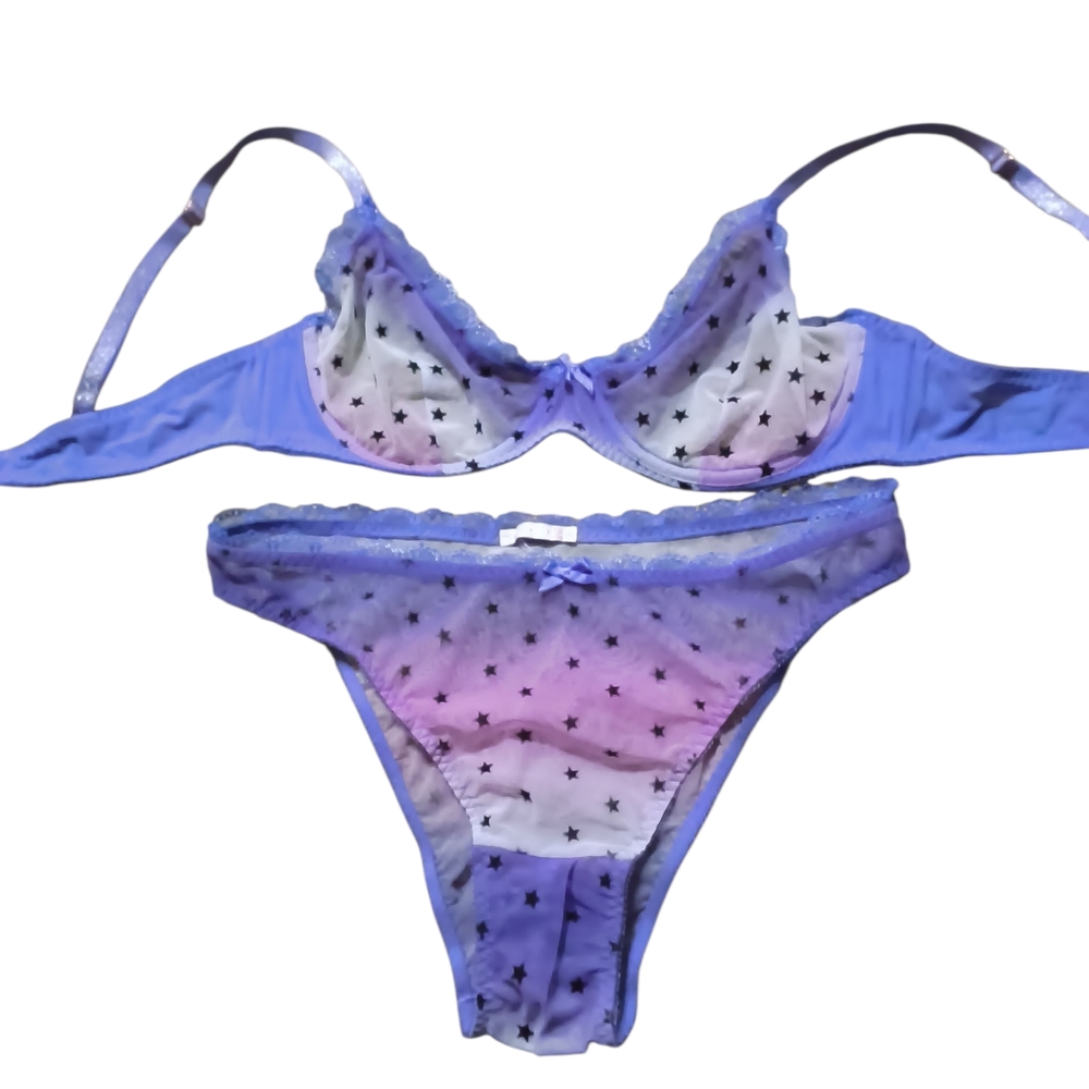 Savage X Fenty Purple Ombre Star Lace Bra & Panty Set